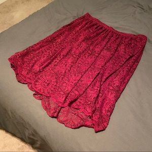DARK RED LACE CIRCLE SKIRT WITH SCALLOPED EDGE